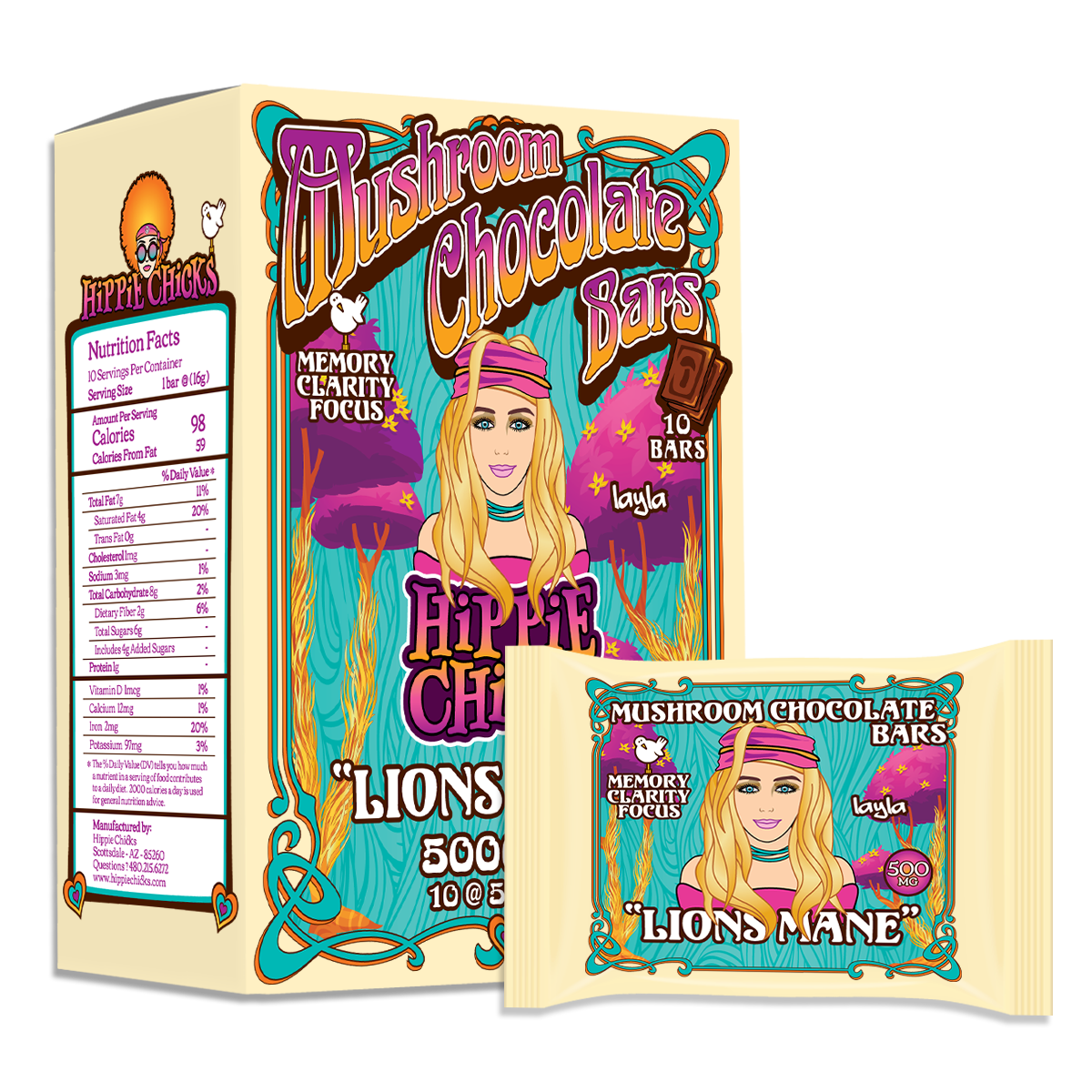 Hippie-Chicks-Adaptogen-functional-mushroom-Lions-Mane-blend-of-Lions-Mane-mushrooms-dark-chocolate-bars-for-memory-brain-fog