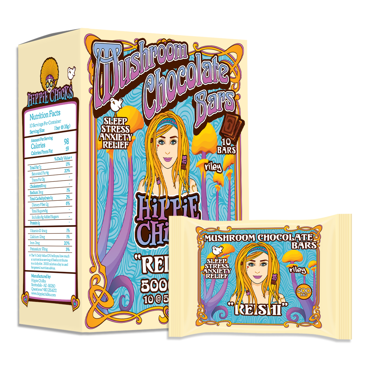 Hippie-Chicks-Adaptogen-functional-mushroom-REISHI-blend-of-REISHI-mushrooms-dark-chocolate-bars-for-stress-sleep-anxiety